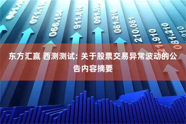 东方汇赢 西测测试: 关于股票交易异常波动的公告内容摘要