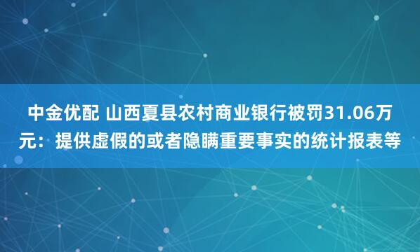 中金优配 山西夏县农村商业银行被罚31.06万元：提供虚假的或者隐瞒重要事实的统计报表等